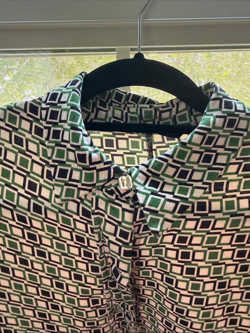 Zara Green and Black Geometric Button-Down Shirt